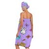 Bulletgxll Cats and Butterflies Women's Shower Wrap Towel Set of 3 Adjustable Spa Body Wrap Super Absorbent Bathrobe with Hair Towel & Headband view 2