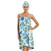 Bulletgxll Blue Flowers Women's Shower Wrap Towel Set of 3 Adjustable Spa Body Wrap Super Absorbent Bathrobe with Hair Towel & Headband view 1