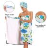 Bulletgxll Blue Flowers Women's Shower Wrap Towel Set of 3 Adjustable Spa Body Wrap Super Absorbent Bathrobe with Hair Towel & Headband view 4