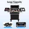 KHROOLT Professional Rolling Makeup Case with Retractable Handle, Aluminum Alloy Cosmetic Organizer with Locks & Wheels, Large Capacity Beauty Travel Case for Makeup Artists, Black view 3
