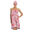 Bulletgxll Peach Heart Women's Shower Wrap Towel Set of 3 Adjustable Spa Body Wrap Super Absorbent Bathrobe with Hair Towel & Headband view 1