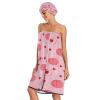 Bulletgxll Peach Heart Women's Shower Wrap Towel Set of 3 Adjustable Spa Body Wrap Super Absorbent Bathrobe with Hair Towel & Headband view 3