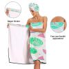 Bulletgxll Tropical Leaves Women's Shower Wrap Towel Set of 3 Adjustable Spa Body Wrap Super Absorbent Bathrobe with Hair Towel & Headband view 4