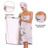 Bulletgxll Cartoon Sharks Women's Shower Wrap Towel Set of 3 Adjustable Spa Body Wrap Super Absorbent Bathrobe with Hair Towel & Headband view 4