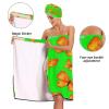 Bulletgxll Orange Butterflies Women's Shower Wrap Towel Set of 3 Adjustable Spa Body Wrap Super Absorbent Bathrobe with Hair Towel & Headband view 4