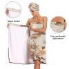 Bulletgxll Elegant Floral Women's Shower Wrap Towel Set of 3 Adjustable Spa Body Wrap Super Absorbent Bathrobe with Hair Towel & Headband view 4