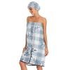 Bulletgxll Elegant Floral Checkered Women's Shower Wrap Towel Set of 3 Adjustable Spa Body Wrap Super Absorbent Bathrobe with Hair Towel & Headband view 3