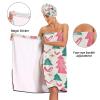Bulletgxll Watercolor Christmas Trees Women's Shower Wrap Towel Set of 3 Adjustable Spa Body Wrap Super Absorbent Bathrobe with Hair Towel & Headband view 4