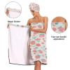 Bulletgxll Watercolor Strawberry Women's Shower Wrap Towel Set of 3 Adjustable Spa Body Wrap Super Absorbent Bathrobe with Hair Towel & Headband view 4