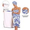 Bulletgxll Vintage Floral Women's Shower Wrap Towel Set of 3 Adjustable Spa Body Wrap Super Absorbent Bathrobe with Hair Towel & Headband view 4