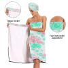 Bulletgxll Floral Women's Shower Wrap Towel Set of 3 Adjustable Spa Body Wrap Super Absorbent Bathrobe with Hair Towel & Headband view 4