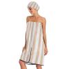 Bulletgxll Netural Beige White Stripes Women's Shower Wrap Towel Set of 3 Adjustable Spa Body Wrap Super Absorbent Bathrobe with Hair Towel & Headband view 3
