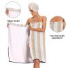 Bulletgxll Netural Beige White Stripes Women's Shower Wrap Towel Set of 3 Adjustable Spa Body Wrap Super Absorbent Bathrobe with Hair Towel & Headband view 4