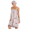 Bulletgxll Elegant Floral Checked Women's Shower Wrap Towel Set of 3 Adjustable Spa Body Wrap Super Absorbent Bathrobe with Hair Towel & Headband view 3