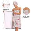 Bulletgxll Elegant Floral Checked Women's Shower Wrap Towel Set of 3 Adjustable Spa Body Wrap Super Absorbent Bathrobe with Hair Towel & Headband view 4