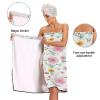 Bulletgxll Colorful Flowers Women's Shower Wrap Towel Set of 3 Adjustable Spa Body Wrap Super Absorbent Bathrobe with Hair Towel & Headband view 4