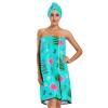 Bulletgxll Rose and Leaves Women's Shower Wrap Towel Set of 3 Adjustable Spa Body Wrap Super Absorbent Bathrobe with Hair Towel & Headband view 1