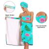 Bulletgxll Rose and Leaves Women's Shower Wrap Towel Set of 3 Adjustable Spa Body Wrap Super Absorbent Bathrobe with Hair Towel & Headband view 4