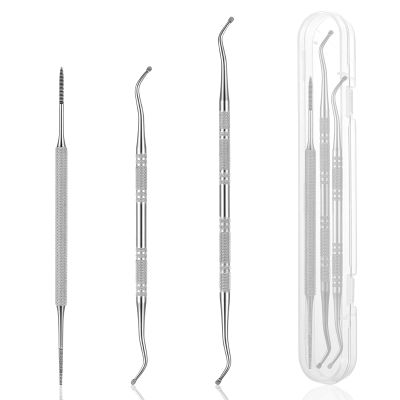 3PCS Ingrown Toenail File and Lifters, Pedicure Tools for Feet, Stainless Steel Double Ended Ingrown Toenail Tool, Ingrown-Toenails Removal Kit with Storage Case for Under Nail Clean (Silver)