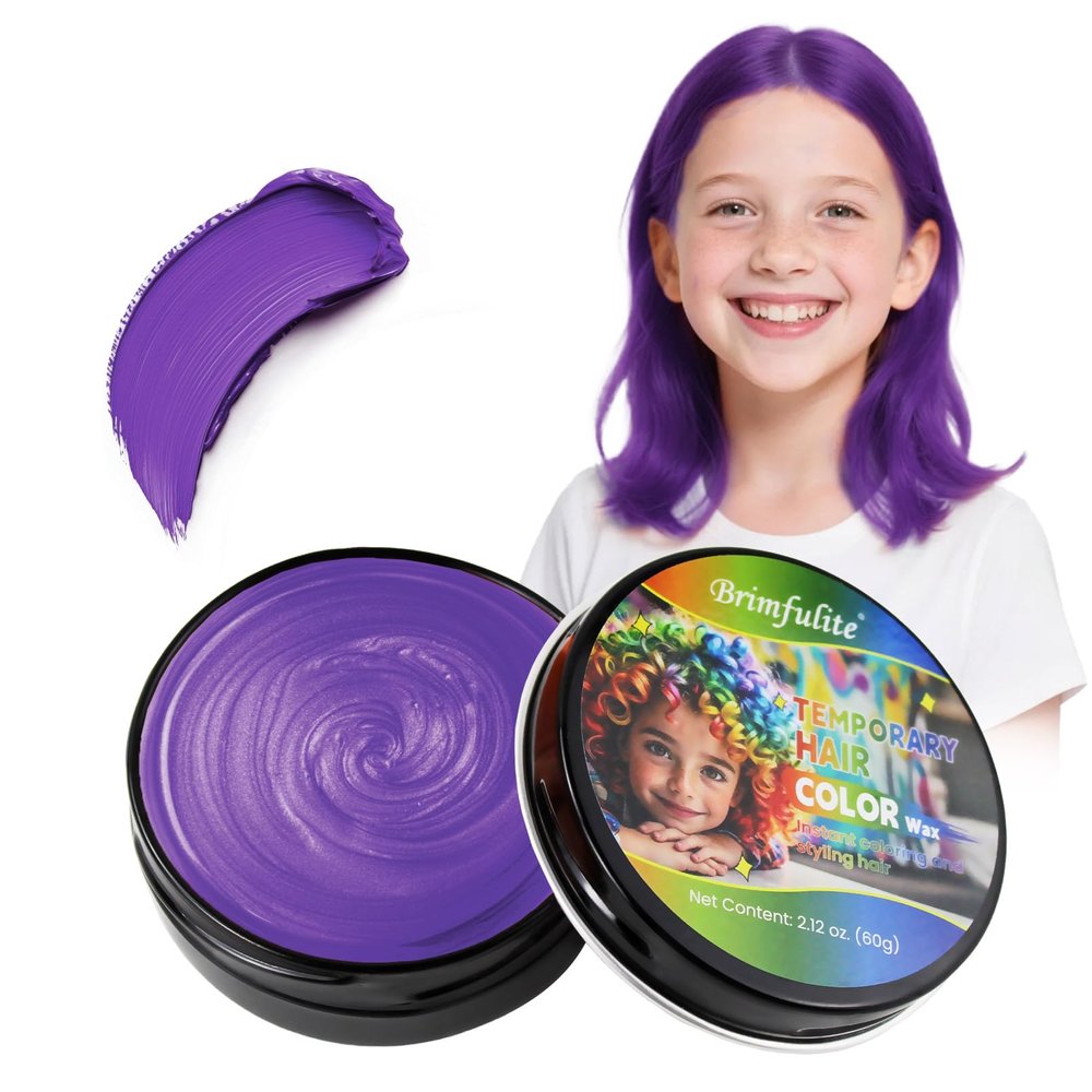 BRIMFULITE Temporary Purple Hair Wax for Kids, Halloween 2.12 Oz.