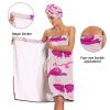 Bulletgxll Cute Bows Rbbons Women's Shower Wrap Towel Set of 3 Adjustable Spa Body Wrap Super Absorbent Bathrobe with Hair Towel & Headband view 4