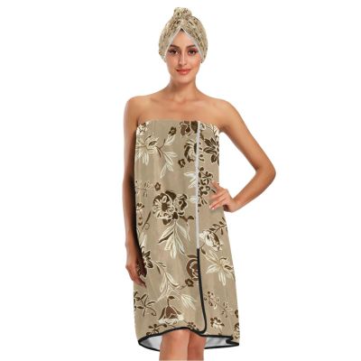 Bulletgxll Vintage Floral Women's Shower Wrap Towel Set of 3 Adjustable Spa Body Wrap Super Absorbent Bathrobe with Hair Towel & Headband