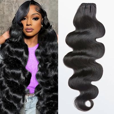 12A Body Wave Bundles Human Hair 100% Unprocessed Brazilian Virgin Human Hair Bundles Extensions Quick Weave Bundles Natural Black Color 24 Inch