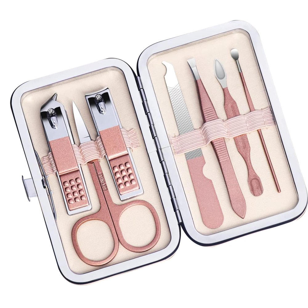 7Pcs Nail Clipper Set, Portable Travel Manicure Set, Stainless Steel & Carbon Steel Mini Manicure Kit, Exquisite Rose Gold Kit for Women and Men
