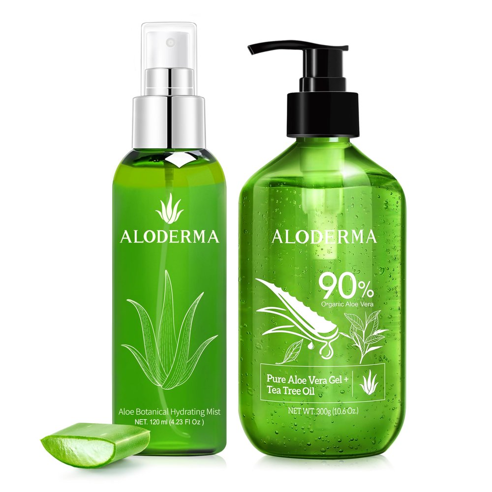 Aloderma Aloe Hydrating Set - Botanical Hydrating Mist, Aloe Vera Gel + Tea Tree Oil