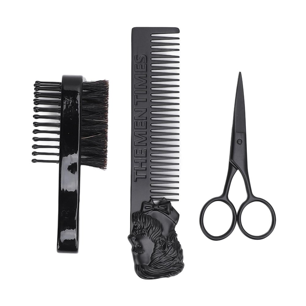 Brrnoo Men Grooming Kit Double Sided Zinc Alloy Beard Comb & Hair Brush for Styling Portable Beard & Hair Grooming Set with Scissors and Storage Bag