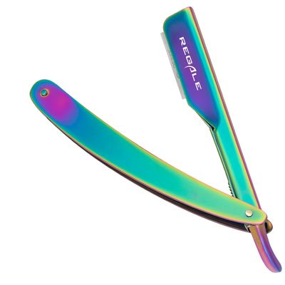 Regale Barber Supply Rainbow Holographic Straight Edge Razor, Multi Titanium Quality Blade Razor For Shave, Classic Stainless Steel Barbero Shaver for a Smooth & Pecise Shave