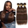 Color #4 Human Hair Chocolate Brown Straight 3 Bundles 26 28 30 Inch view 1