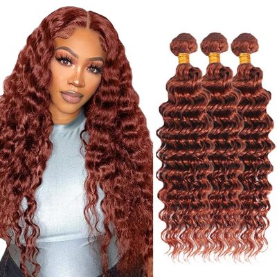 Color #33 Human Hair Copper Deep Wave 3 Bundles 28 30 32 Inch