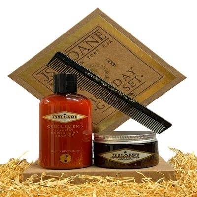 JS Sloane Holiday Gift Set for Men | Includes Gentlemans Classic Moisturizing Shampoo, Pomade & Comb | Luxury Hair Care & Styling Kit (Heavyweight Brilliantine Pomade)