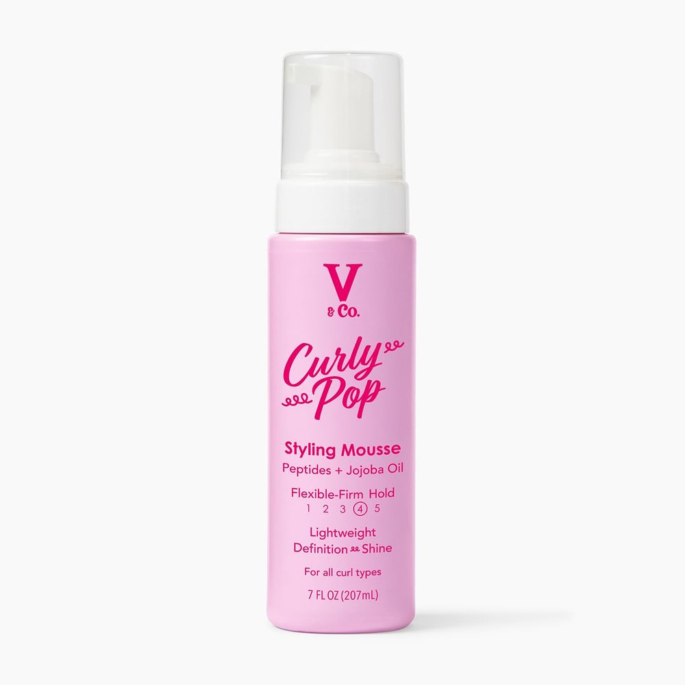 V&CO. Curly Pop Curl Defining Mousse Curl Mousse for Curly Hair, Curling, Anti Frizz & Moisturizing Hair Care with Peptides & Jojoba Oil, 7 oz