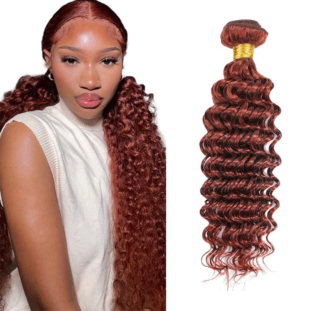 Fridnae Color 33 Auburn Bundle Copper Deep Curly Human Hair Bundles 34 Inch