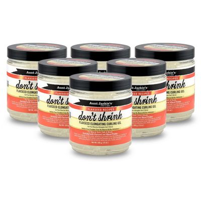 Aunt Jackie's Flaxseed Recipes Don't Shrink Elongating Hair Curling Gel for Natural Curls, Coils & Waves, Helps Prevent Dryness & Flaking, 15 oz Each,(Pack of 6)