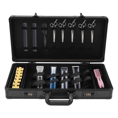 ChronosGear Barber Accessories Case with Code Lock, Black Processional Hairdresser Carrying Case, Portable Large Barber Tool Kits Storage Box for Hairdressers and Hairstylists (Black and Strap)