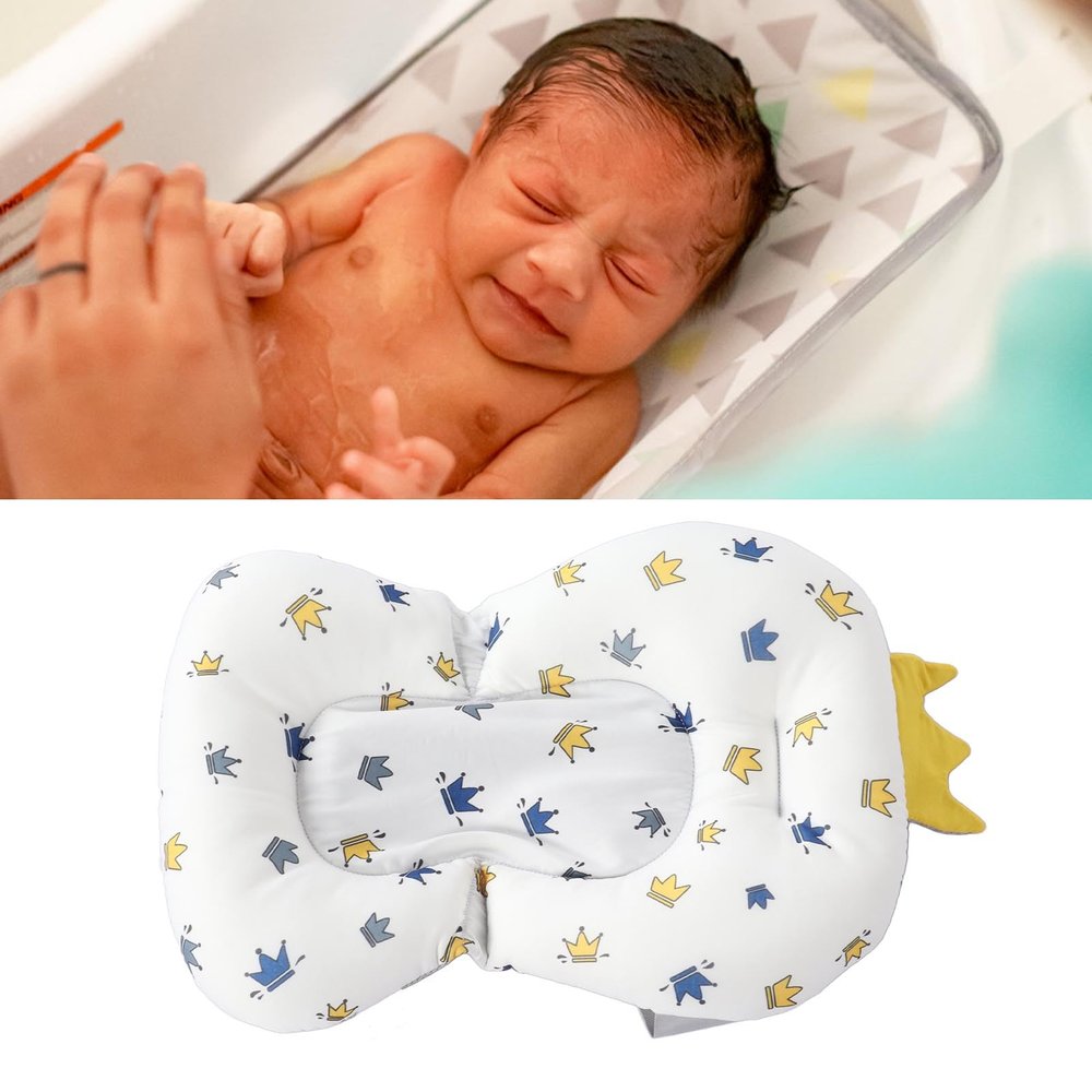 BAFOVY Baby Bath Support Cushion Infant Bath Pillow Newborn Bath Mat with 3 Buckle Safety Straps for Bathtub 0-12 Months Pattern