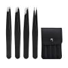 4pcs Stainless Steel Tweezers Set for Eyebrow and Eyelash with Storage Bag - Precision Hair Removal Tweezers for Beauty Salon & Home Use(Black 1set) view 1