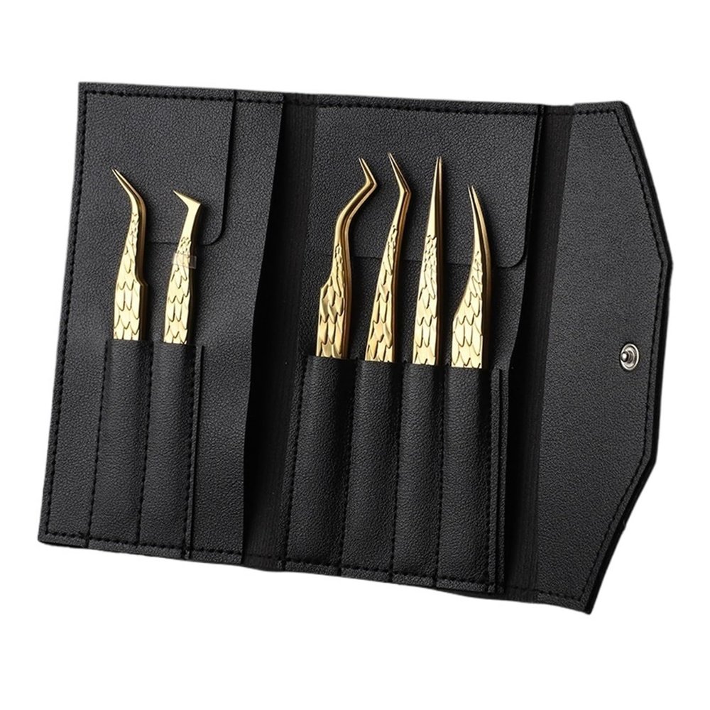 6 Pcs High-Precision False Eyelash Tweezers Set for Beginners - Perfect for Fake Eyelash Extensions, Individual Curved Strip, Nail Art & Makeup Tool(A)