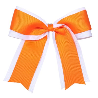 6 Inch Cheer Hair Bow Clip 2 Layers Grosgrain Ribbon Hairpin Handmade Alligator Hair Accessories for Girls Cheerleaders, White&Orange