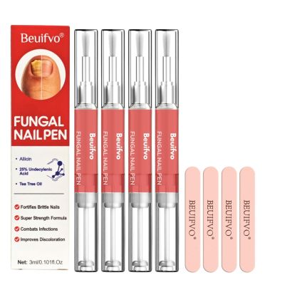 Allicin & Undecylenic Acid Fungal Nail Pen  Extra Strength Toenail & Fingernail Care for Damaged, Discolored, Thick Nails, Fast Absorbing 4pcs