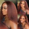 Reddish Brown Kinky Straight Human Hair 13X6 Lace Frontal Wig 150% Density Pre Plucked Brazilian Yaki Straight HD Invisible Lace Front Wig with Baby Hair For Woman #30 Colored Wigs 14Inch view 1