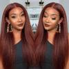 Reddish Brown Kinky Straight Human Hair 13X6 Lace Frontal Wig 150% Density Pre Plucked Brazilian Yaki Straight HD Invisible Lace Front Wig with Baby Hair For Woman #30 Colored Wigs 14Inch view 2