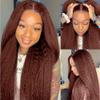 Reddish Brown Kinky Straight Human Hair 13X6 Lace Frontal Wig 150% Density Pre Plucked Brazilian Yaki Straight HD Invisible Lace Front Wig with Baby Hair For Woman #30 Colored Wigs 14Inch view 3