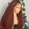 Reddish Brown Kinky Straight Human Hair 13X6 Lace Frontal Wig 150% Density Pre Plucked Brazilian Yaki Straight HD Invisible Lace Front Wig with Baby Hair For Woman #30 Colored Wigs 14Inch view 4