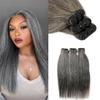 Salt and Pepper Bundles Human Hair 10 10 10 Inch Natural Gray-White Straight Bundles Human Hair 100% Unprocessed 12A Brazilian Hair Weave Extensions for Women view 1