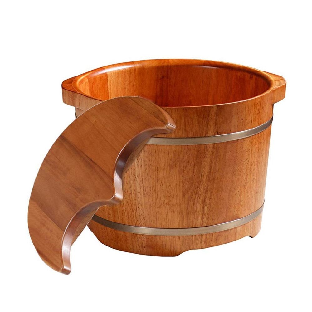 XYIANG Wood Foot Bath Bucket Foot Spa Bucket with Lid,Foot Wash Basin for Foot Bath,Solid Oak Wood Foot Soaking Barrel Bucket,Foot Soaking Tub Easy to Use