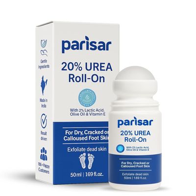 Parisar Pharma 20% Urea Cream Roll On for Dry & Cracked Foot, with 2% Lactic Acid, Olive Oil & Vitamin E | Cracked Heel Repair Cream | Foot Roll On for Happy Feet 50ml (Pack of 1)